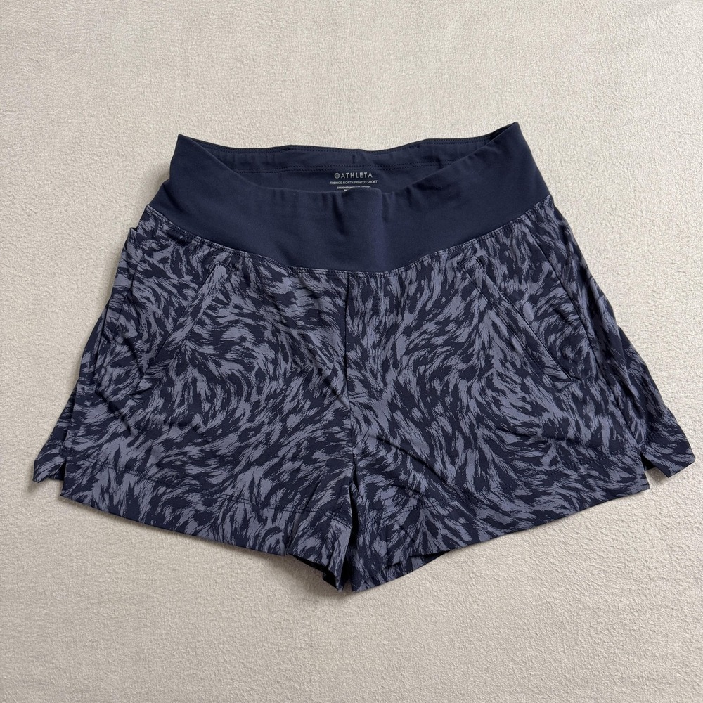 Athleta Trekkie North‎ Printed Shorts Womens 6 Blue Pull On Comfort Gym Pockets